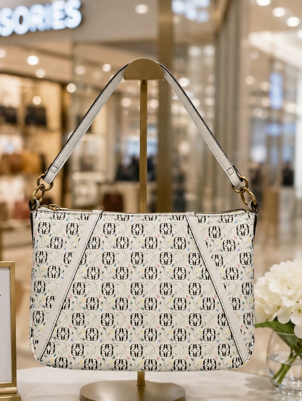 Fossil Monogram Multi-Color Heart Print Shoulder Bag